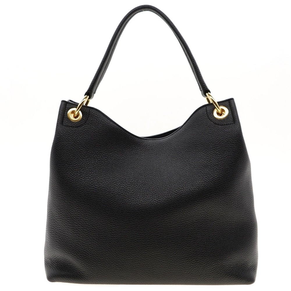 Prada Hobo Shoulder Bag Embossed Logo Vitello Phenix Black Leather New - Picture 3 of 6
